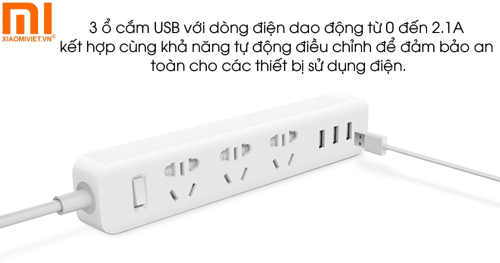 Ổ cắm điện Xiaomi Power Strip (3 cổng 3 USB) - XMCXB01QM (15W) 3 ổ cắm USB với dòng điện dao động từ 0 đến 2.1A