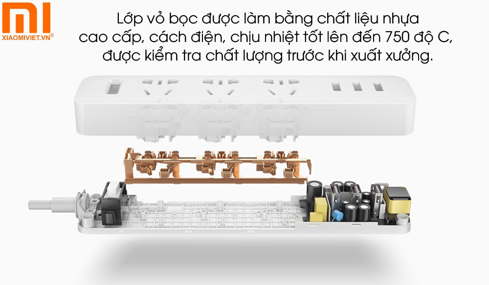 Ổ cắm điện Xiaomi Power Strip (3 cổng 3 USB) - XMCXB01QM (15W) Lớp vỏ bọc được làm bằng chất liệu nhựa cao cấp, cách điện