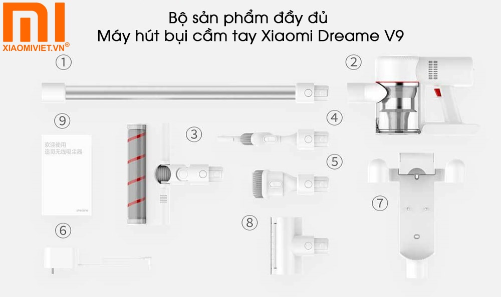Máy hút bụi cầm tay Xiaomi Dreame V9 Bộ sản phẩm đầy đủ máy hút bụi cầm tay Xiaomi Dreame V9
