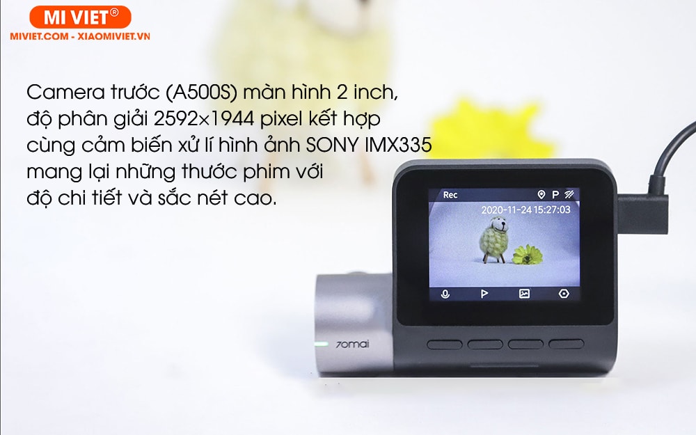 Camera hành trình xe hơi 70mai Dash Cam Pro Plus A500S - Quốc tế - Camera trước - BH 24 Tháng Camera trước (A500S) màn hình 2 inch, độ phân giải 2592×1944 pixel