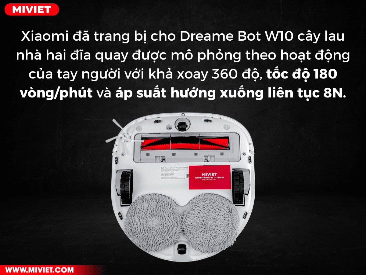 Robot hút bụi lau nhà Dreame Bot W10 Pro - Tự động giặt giẻ, sấy khô - Camera AI - Bản quốc tế Chức năng lau 360 độ mang đến hiệu quả gấp đôi