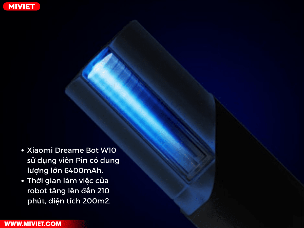 Robot hút bụi lau nhà Dreame Bot W10 Pro - Tự động giặt giẻ, sấy khô - Camera AI - Bản quốc tế Dung lượng pin 6400 mAh