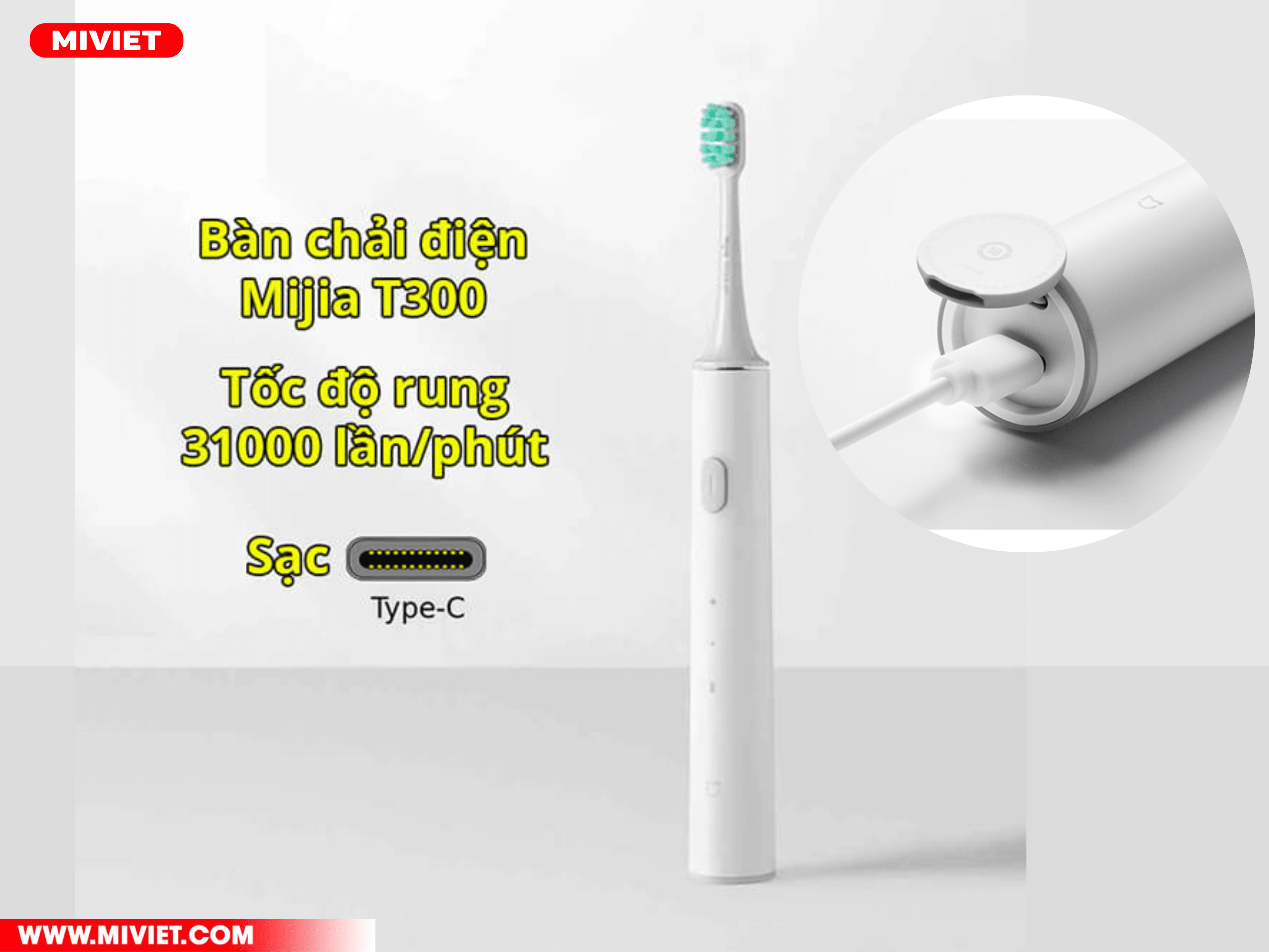 Bàn chải điện thông minh Xiaomi Mijia T300 Bàn chải điện thông minh Xiaomi Mijia T300 sở hữu cổng sạc Type-C tiện lợi