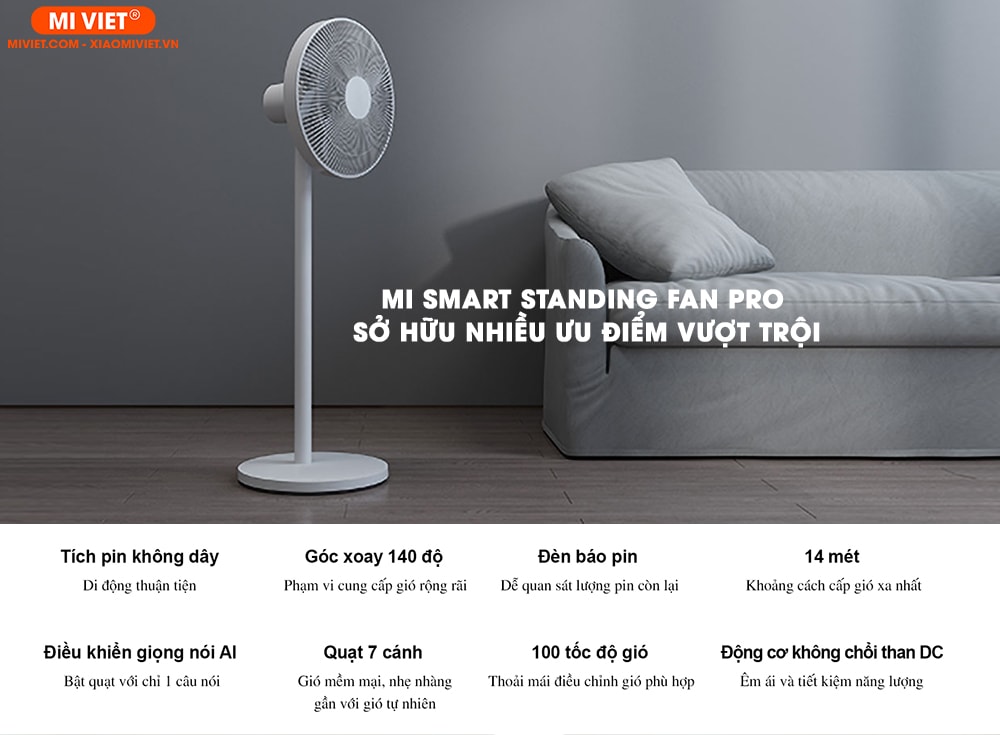 Quạt đứng tích điện Mi Smart Standing Fan Pro - Bản quốc tế Mi Smart Standing Fan Pro sở hữu nhiều ưu điểm vượt trội