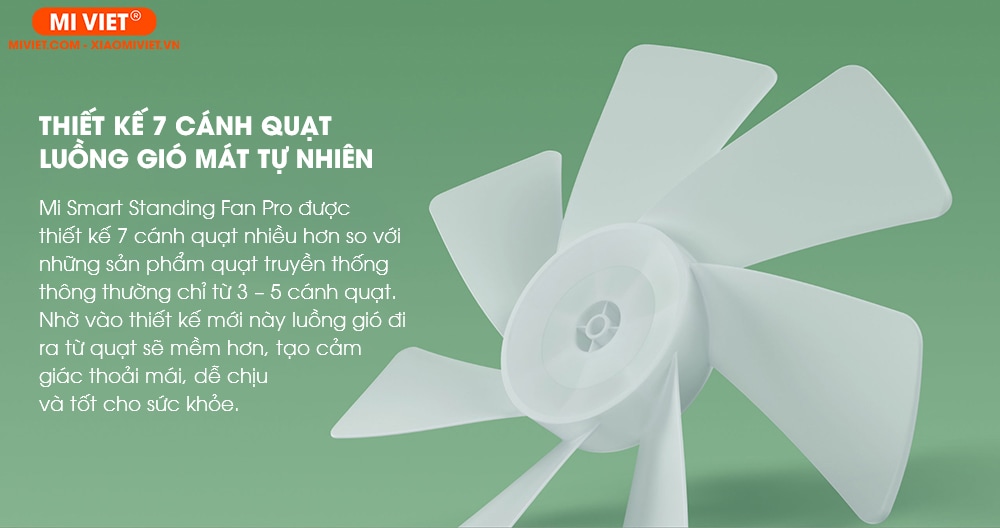 Quạt đứng tích điện Mi Smart Standing Fan Pro - Bản quốc tế Thiết kế 7 cánh quạt, luồng gió mát tự nhiên