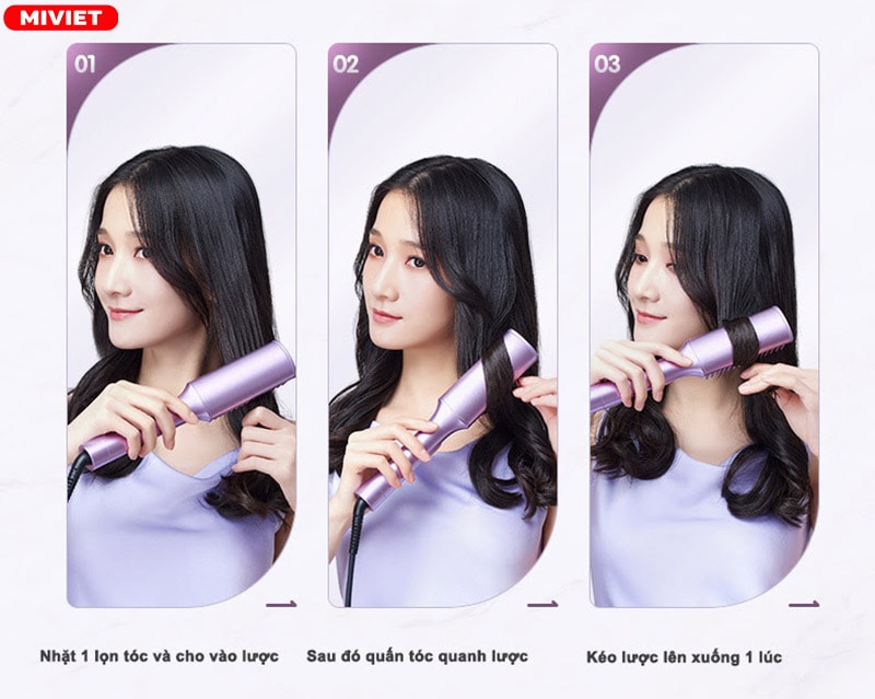 Lược điện chải tóc, tạo kiểu tóc ShowSee E1-V 3 bước sử dụng lược điện đơn giản tại nhà