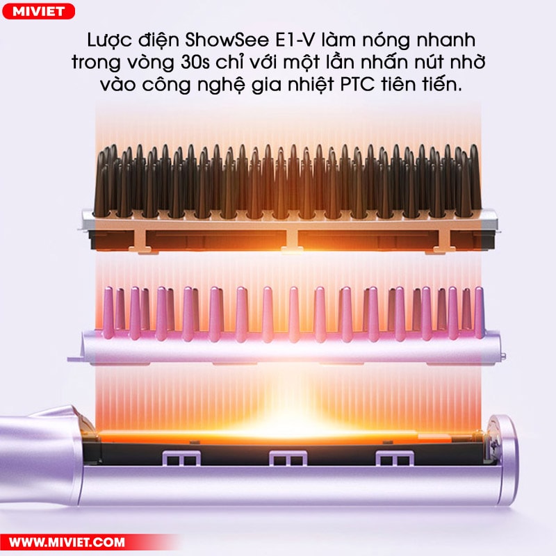 Lược điện chải tóc, tạo kiểu tóc ShowSee E1-V Nhiệt độ ổn định, làm nóng nhanh trong 30s