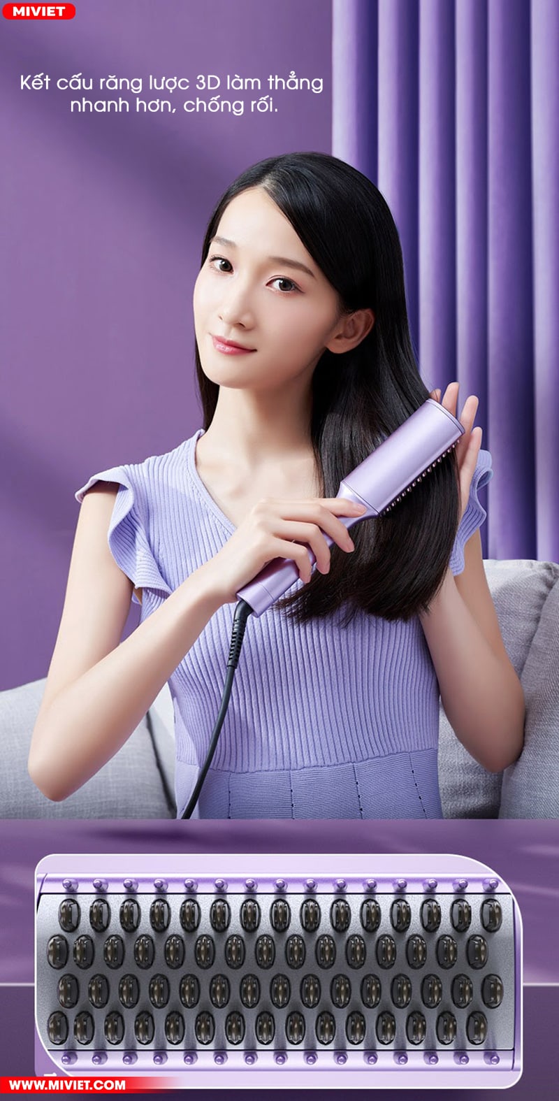 Lược điện chải tóc, tạo kiểu tóc ShowSee E1-V Thiết kế răng lược 3D, dễ thao tác