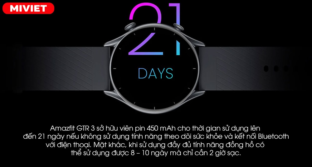 Đồng hồ thông minh Amazfit GTR 3 Thời lượng pin ấn tượng cho 21 ngày sử dụng