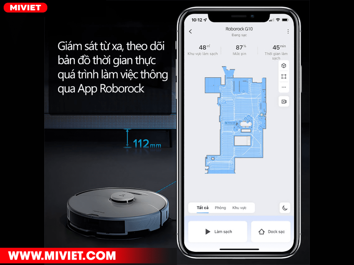 Robot hút bụi lau nhà Roborock G10 – Bản Quốc tế Kết nối App điều khiển từ xa