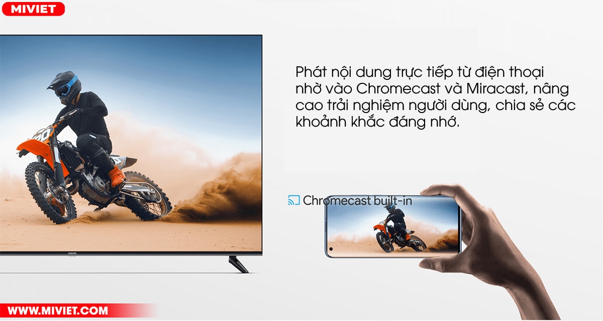Smart Tivi Xiaomi A2 58 inch - Bản Quốc Tế - Chính Hãng Xiaomi Việt Nam - BH 24 Tháng - Full VAT Phát nội dung trực tiếp từ điện thoại nhờ vào Chromecast và Miracast