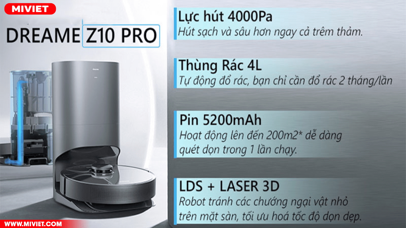So sánh robot hút bụi Dreame Z10 Pro và Roborock S7 Những tính năng vượt trội của robot hút bụi Dreame Z10 Pro