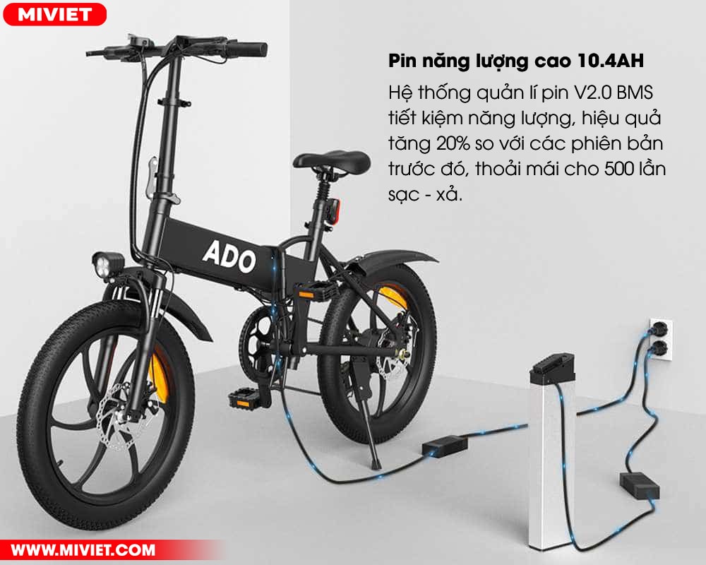 Xe đạp trợ lực điện Ado A20XE Pin năng lượng cao 10.4AH
