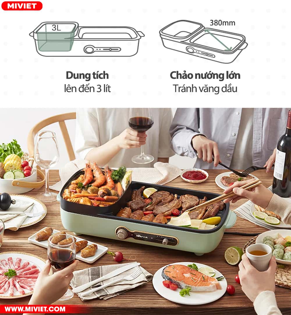 Bếp nướng và lẩu đa năng Bear DKL-C15G1 - Bản Quốc Tế - Tiếng Anh - HDSD Tiếng Việt 2 trong 1 thoải mái cho gia đình 3 – 4 người