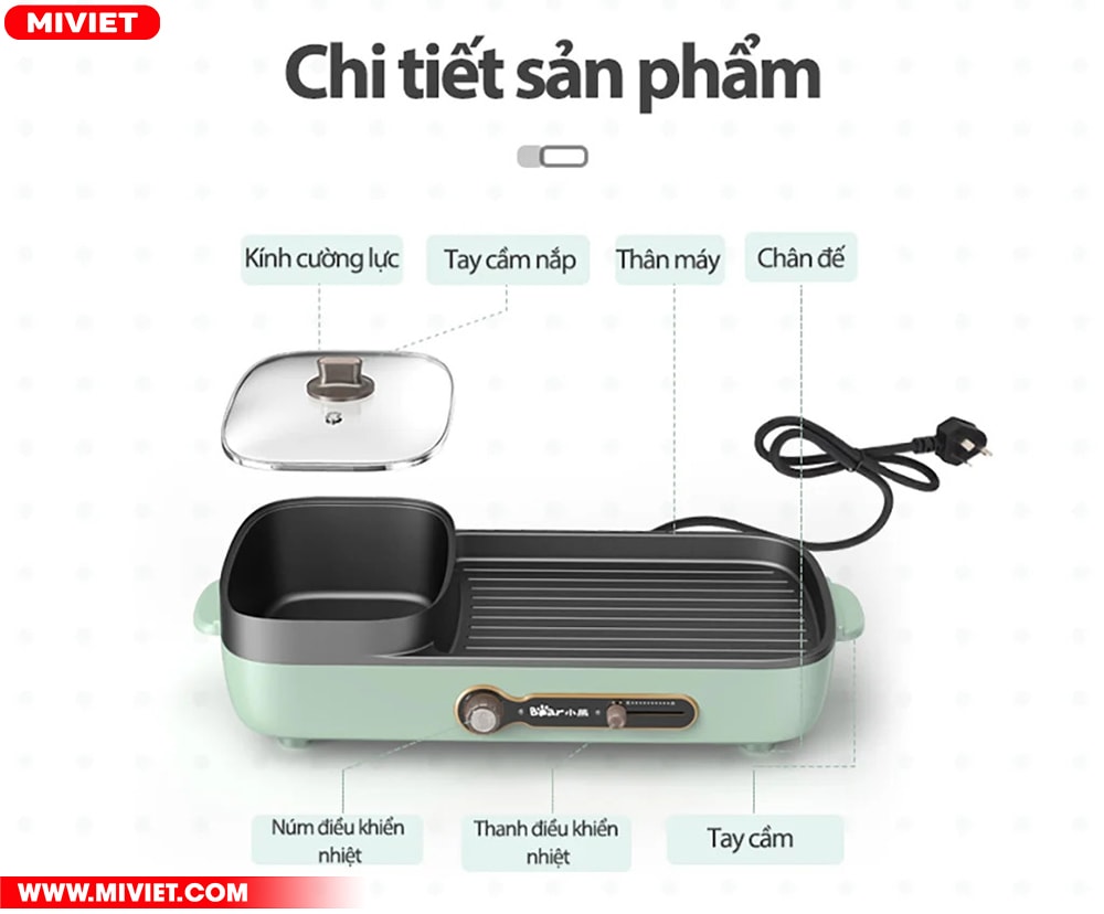 Bếp nướng và lẩu đa năng Bear DKL-C15G1 - Bản Quốc Tế - Tiếng Anh - HDSD Tiếng Việt Chi tiết Bếp nướng và lẩu đa năng Bear DKL-C15G1