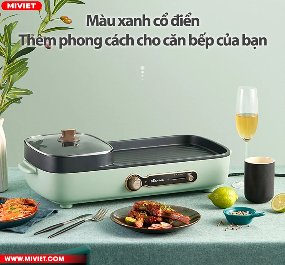 Bếp nướng và lẩu đa năng Bear DKL-C15G1 - Bản Quốc Tế - Tiếng Anh - HDSD Tiếng Việt Thiết kế màu sắc trang nhã, tô điểm gian bếp