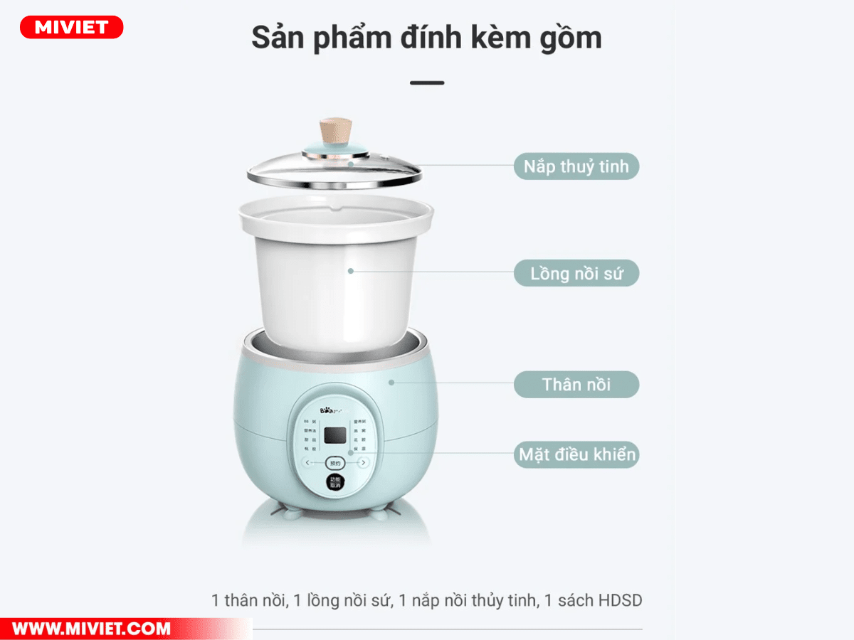 Nồi nấu chậm Bear DDG-D20P1 - Tiếng Anh - HDSD Tiếng Việt Thiết kế nhỏ gọn, màu sắc sang trọng