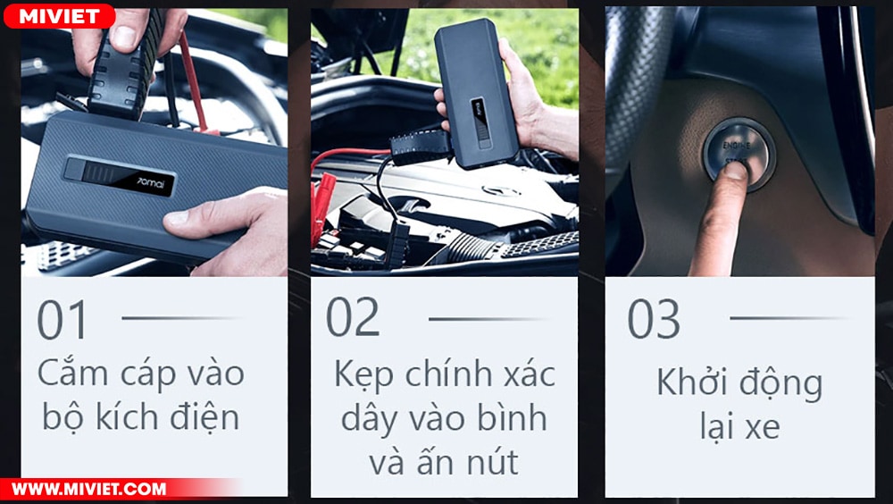 Bộ kích điện bình ắc quy xe ô tô 70mai Midrive PS06 Sử dụng dễ dàng với 3 thao tác đơn giản