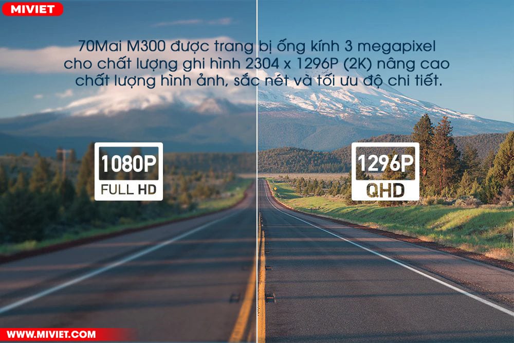 Camera hành trình 70Mai M300 - Quốc Tế - Chính hãng - BH 24 Tháng Độ phân giải 2K, ghi hình chất lượng sắc nét