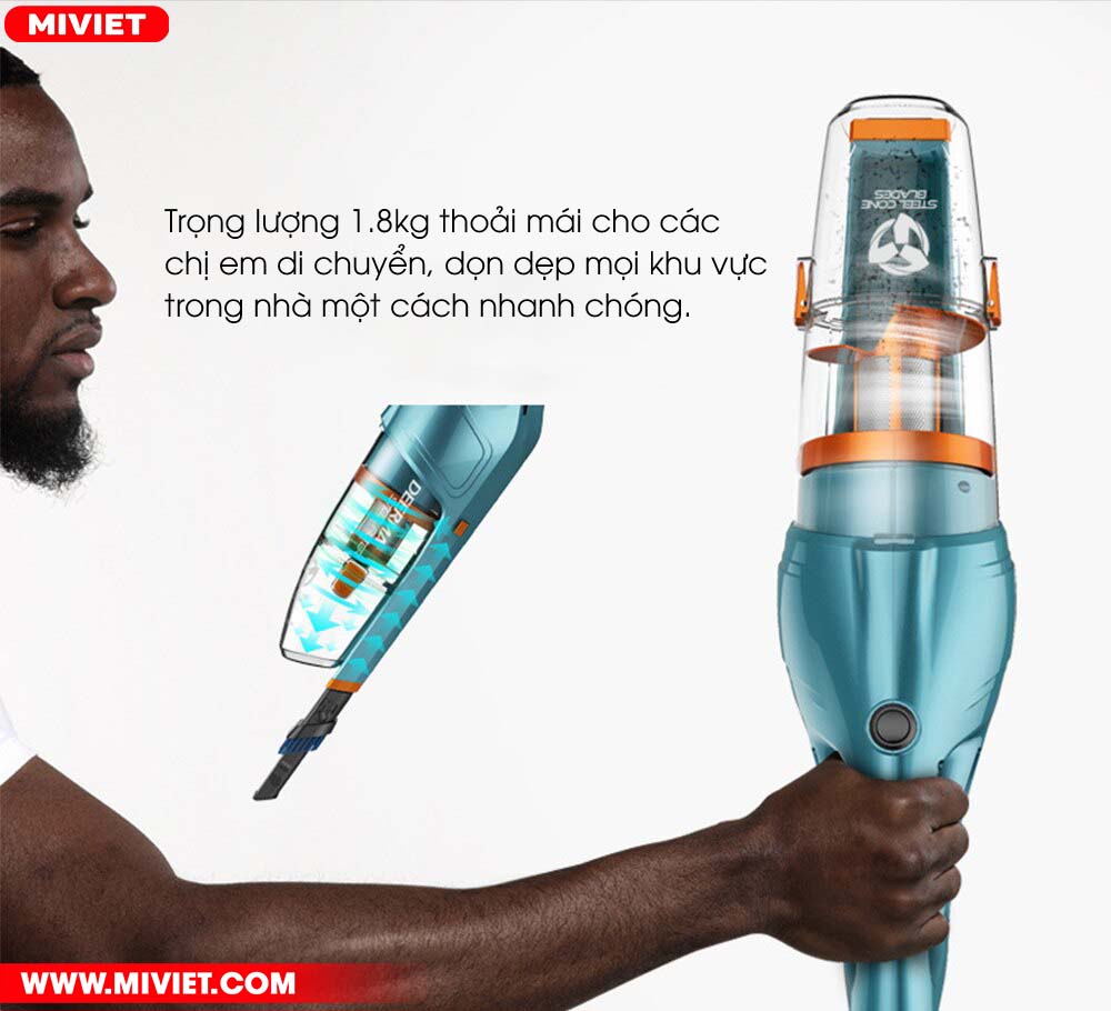 Máy hút bụi cầm tay Deerma DX900 Trọng lượng 1.8kg thoải mái cho các chị em di chuyển