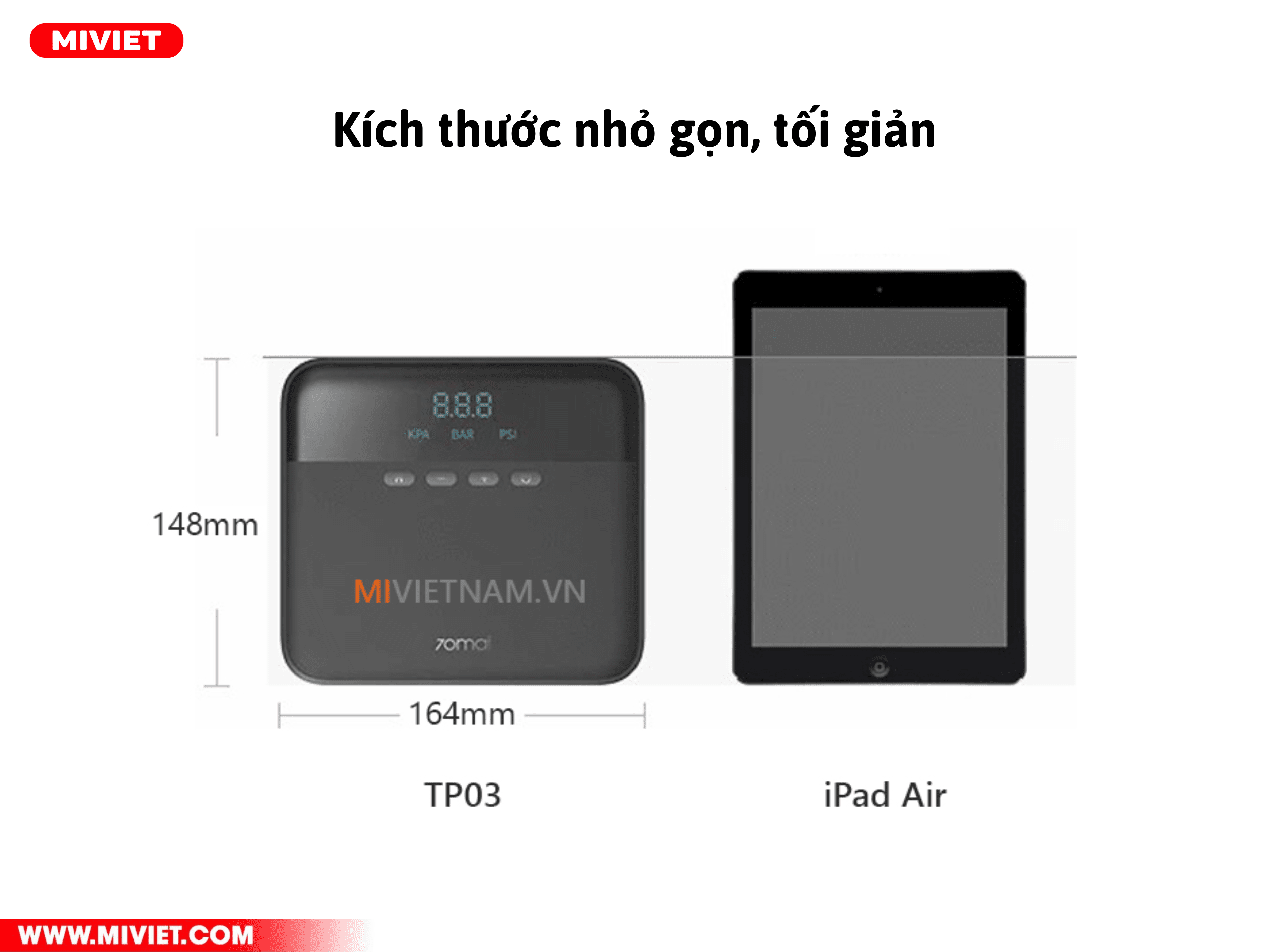 Máy bơm lốp xe ô tô Xiaomi 70Mai Midrive TP03 Máy bơm lốp xe ô tô 70 Mai Midrive TP03 có thiết kế nhỏ gọn