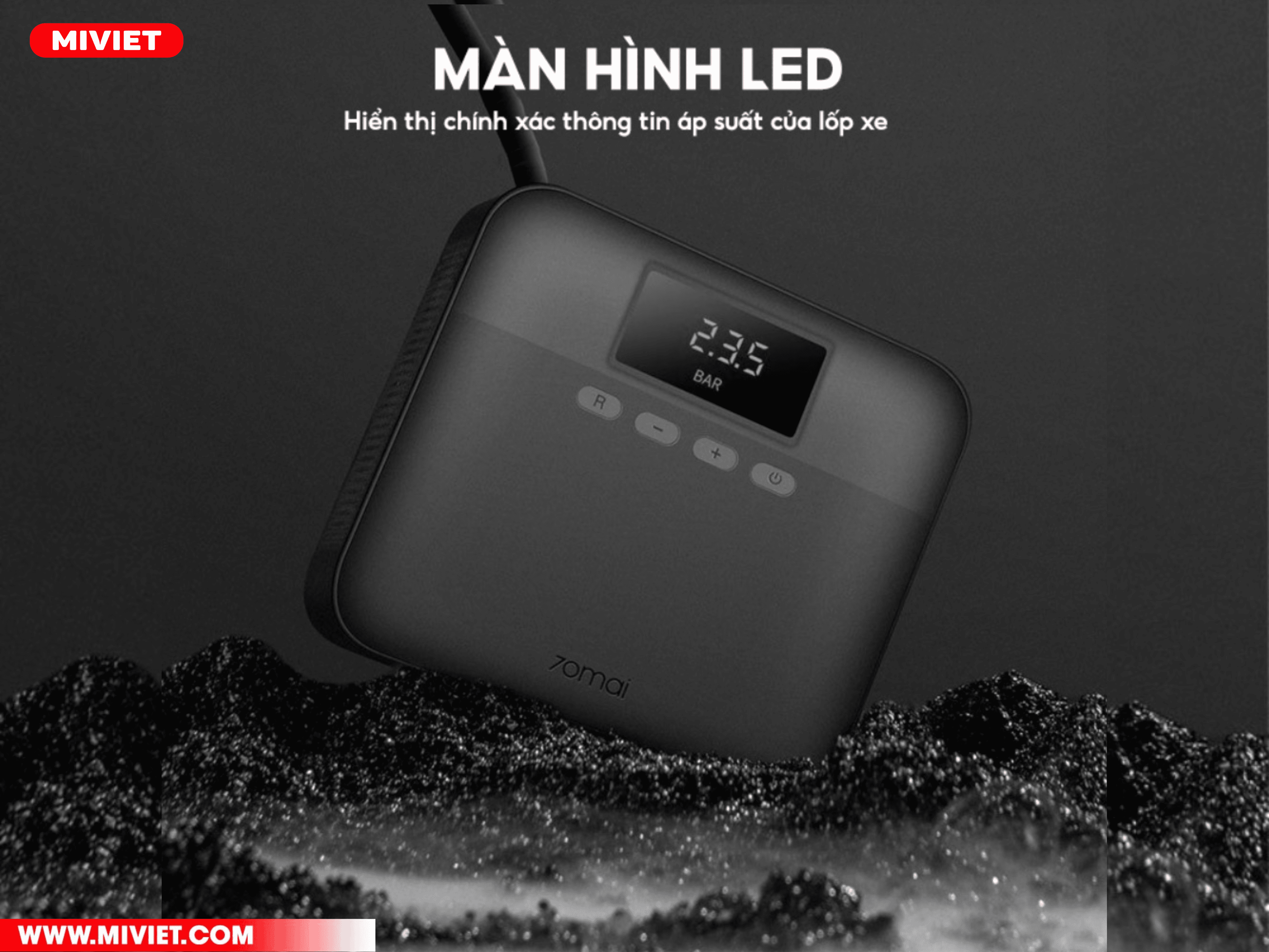 Máy bơm lốp xe ô tô Xiaomi 70Mai Midrive TP03 Có màn hình LED hiển thị thông tin
