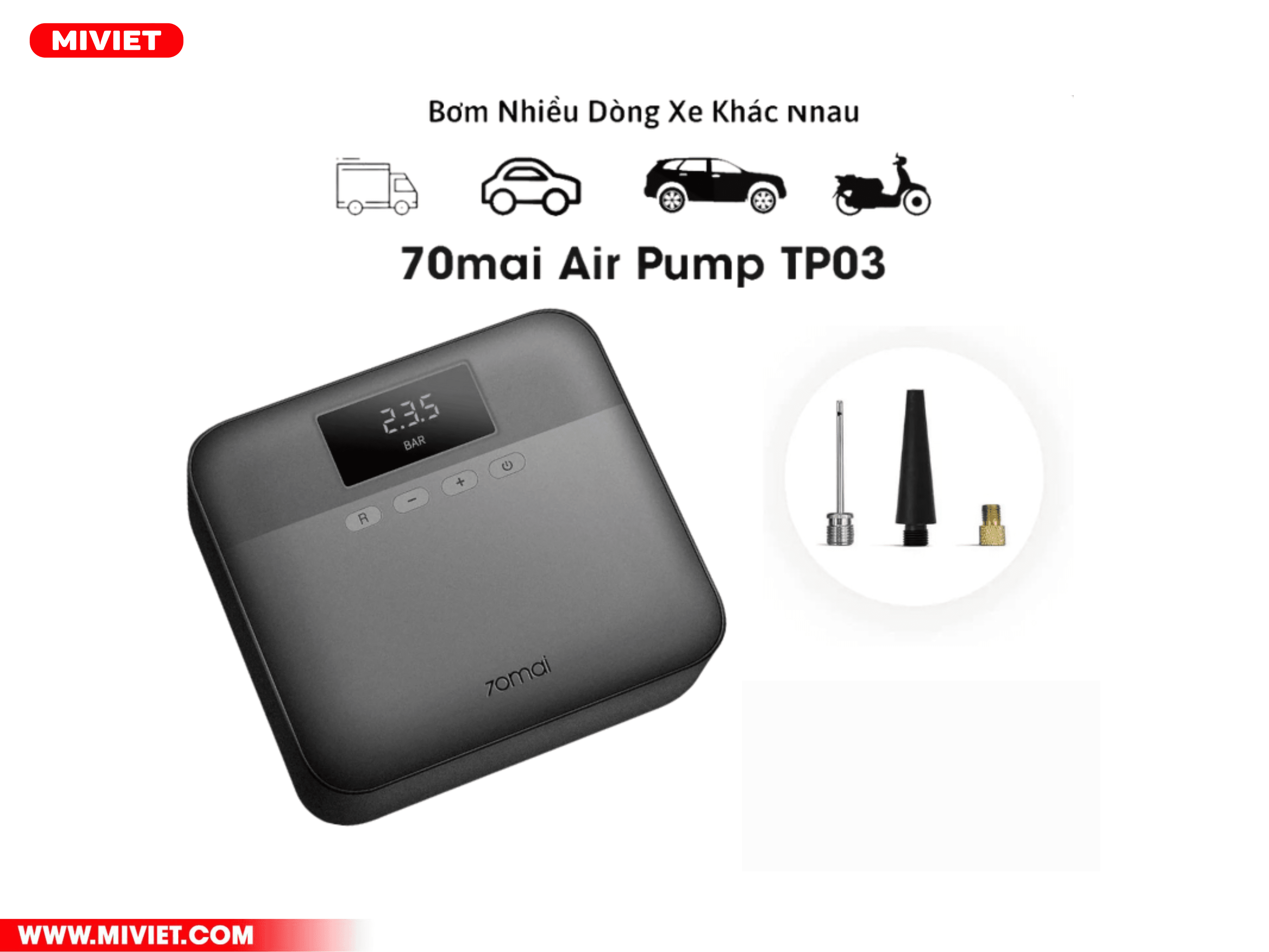 Máy bơm lốp xe ô tô Xiaomi 70Mai Midrive TP03 Sử dụng cho đa dạng phương tiện