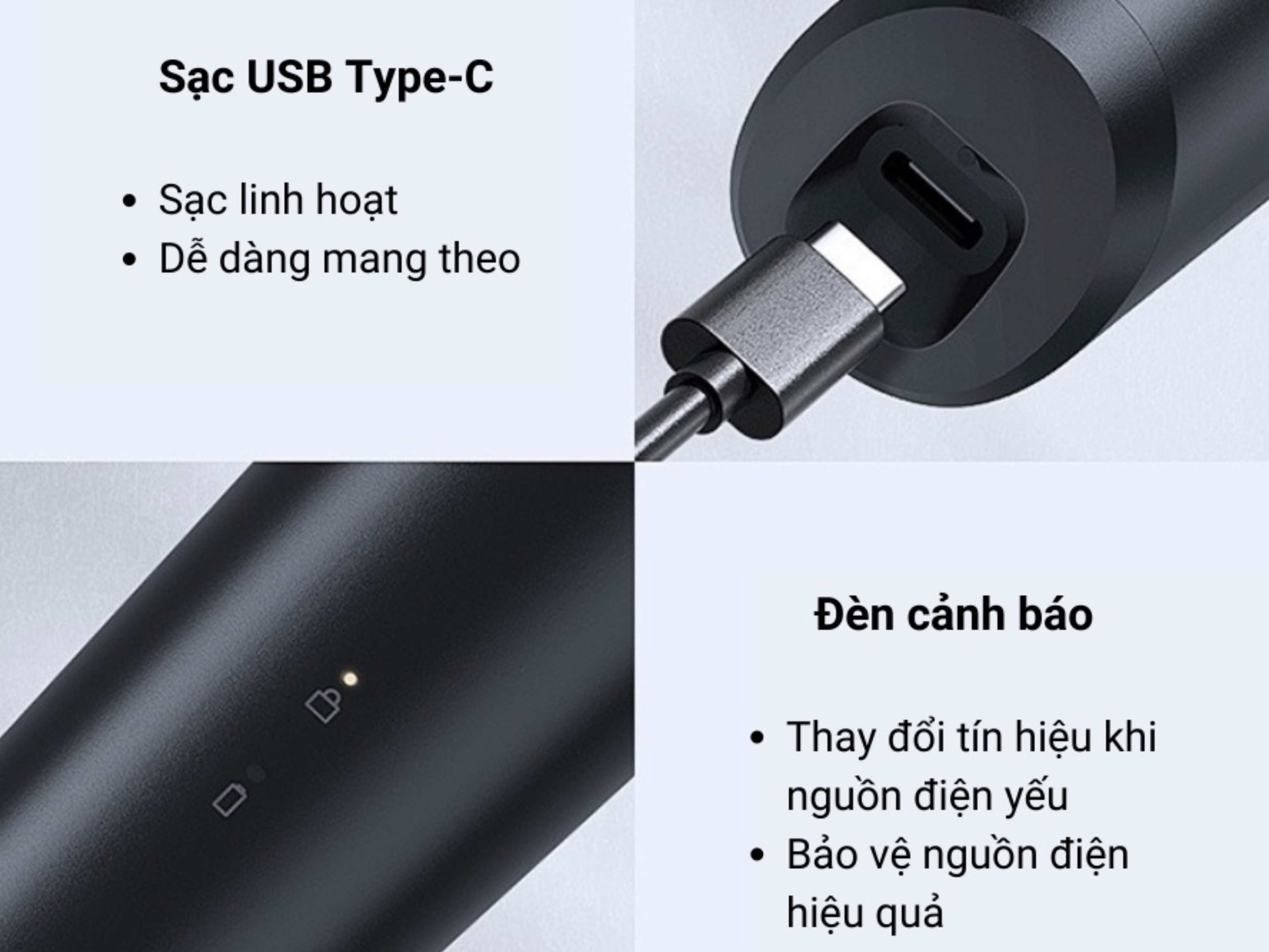 Máy cạo râu Xiaomi Showsee F303-BK Cổng sạc type-C phổ biến, thiết kế đèn báo hiệu thân máy