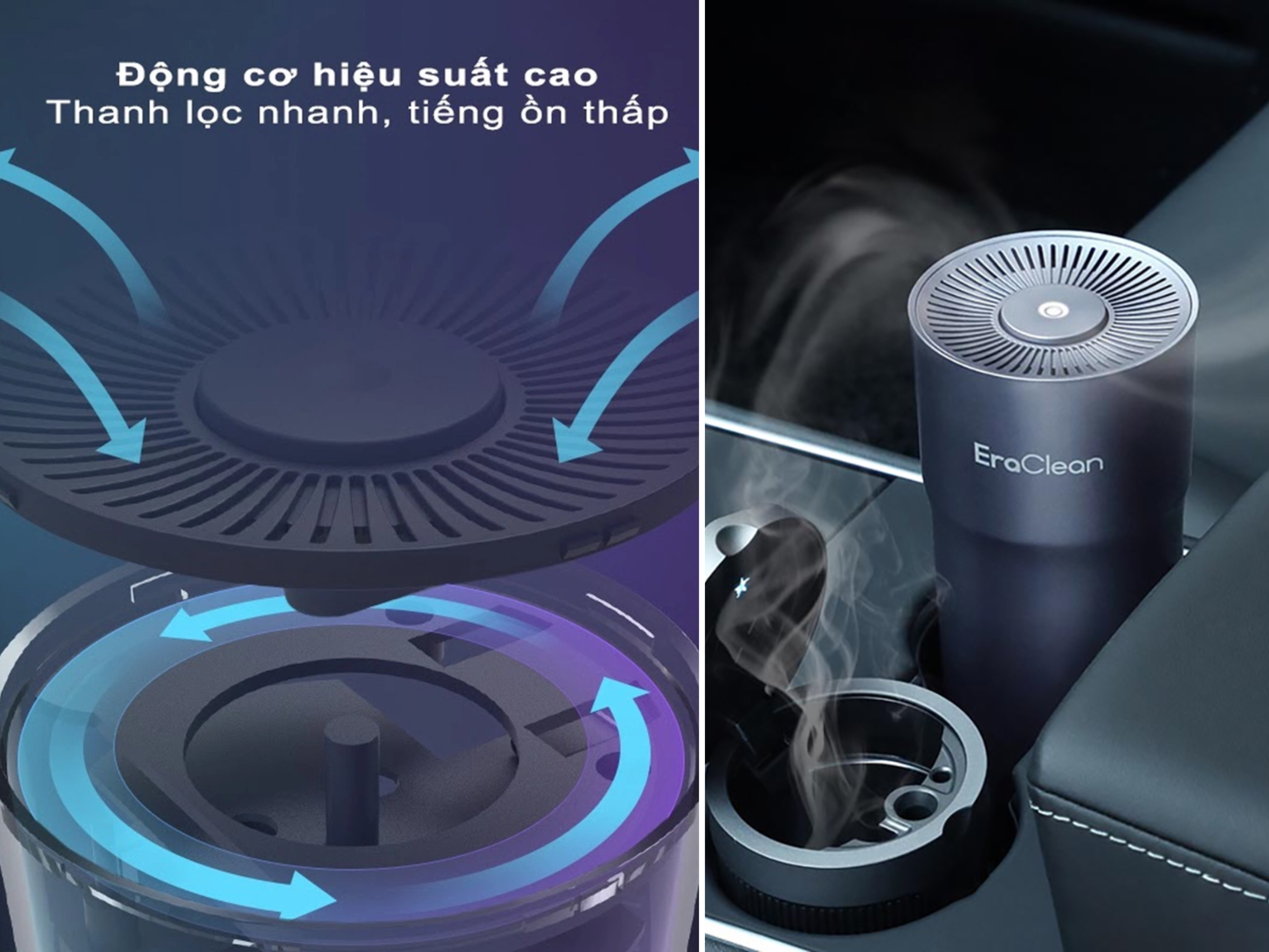 Máy lọc không khí ô tô Eraclean CW-C02 Lọc sạch không khí lên đến 99,9%