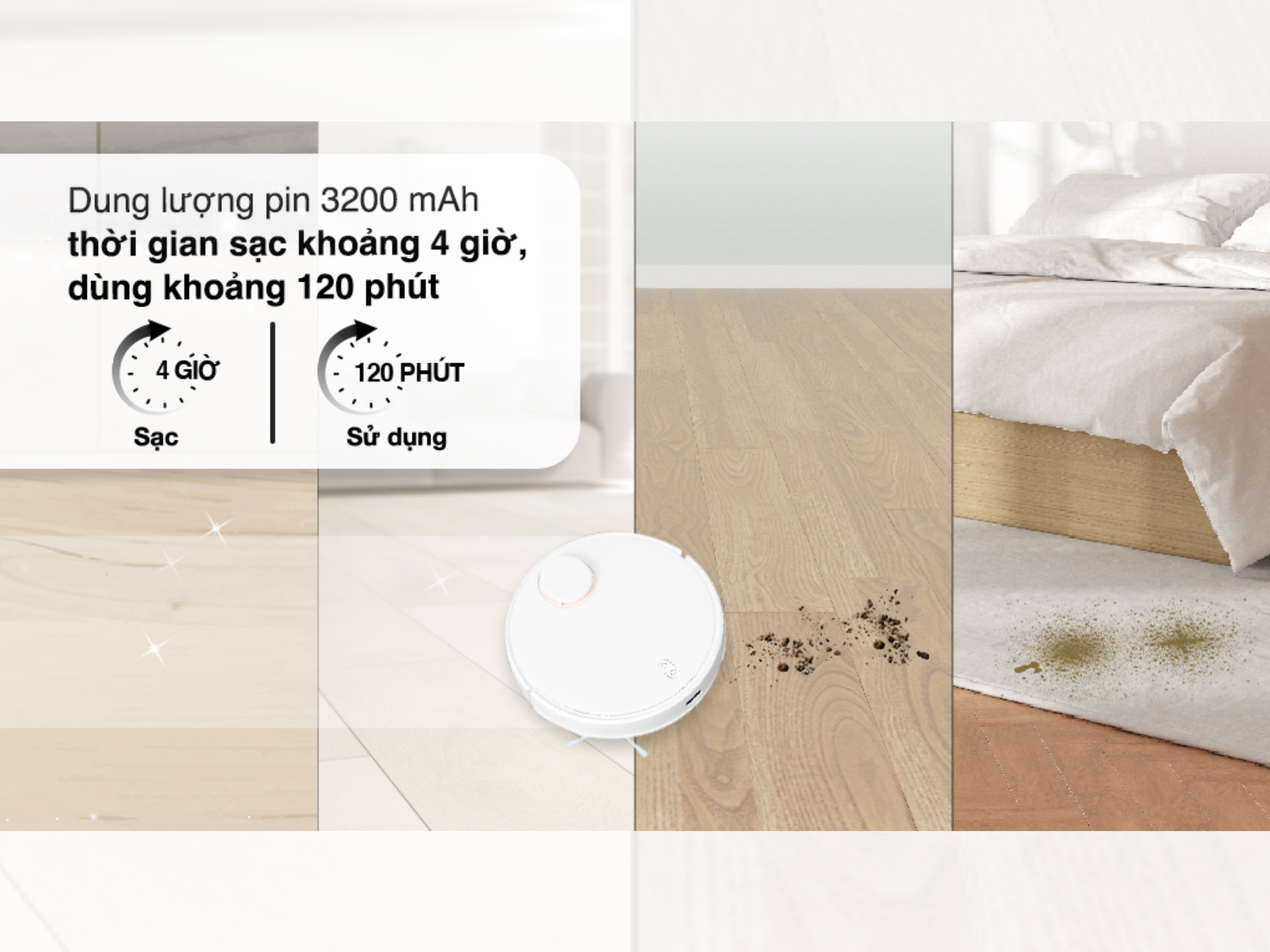 Robot Hút Bụi Lau Nhà Xiaomi Vacuum Mop S10 Dung lượng Pin lên đến 3200Pa
