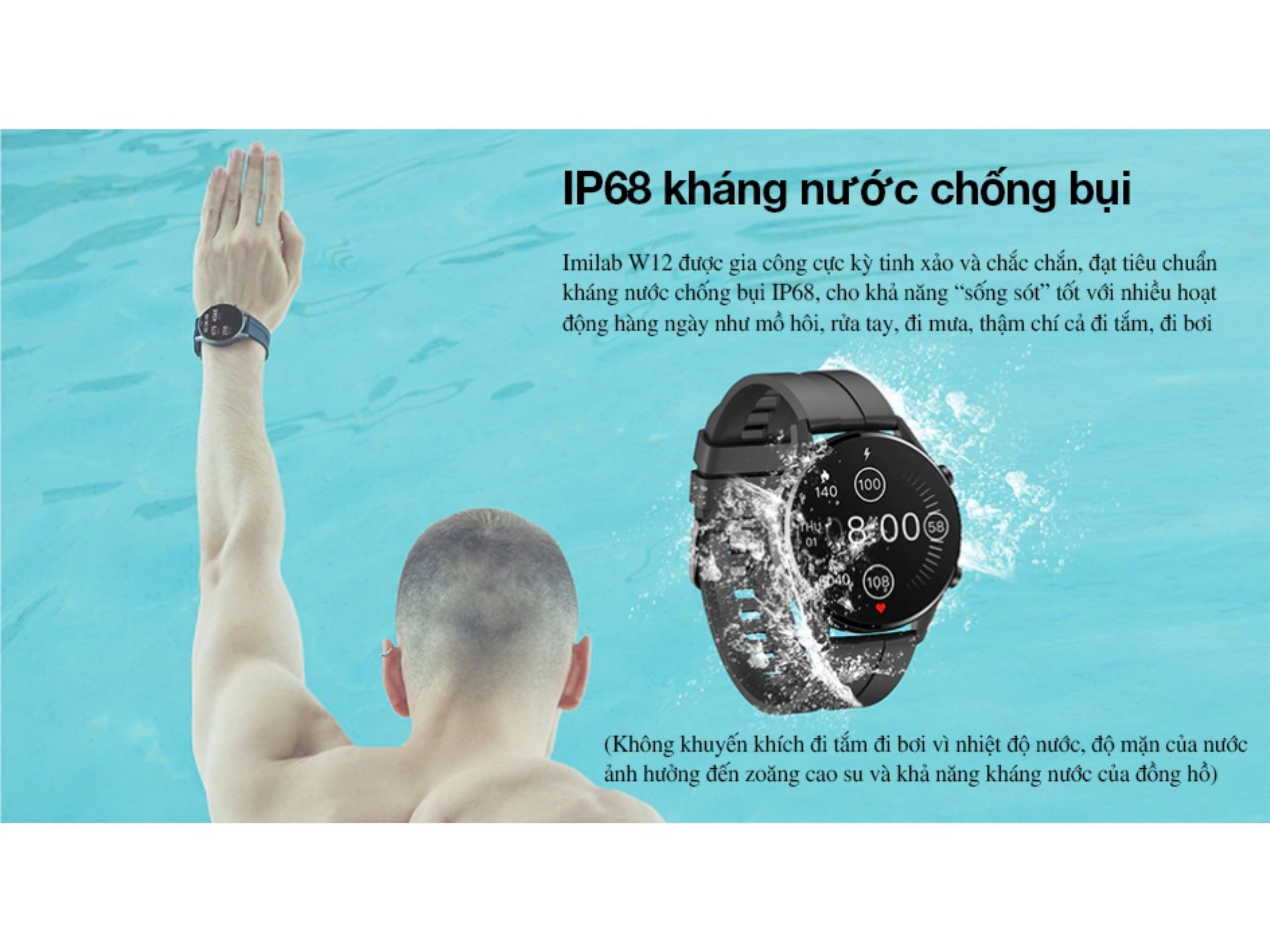 Đồng hồ Thông Minh Xiaomi Imilab W12 Imilab W12 có khả năng chống nước chuẩn IP68