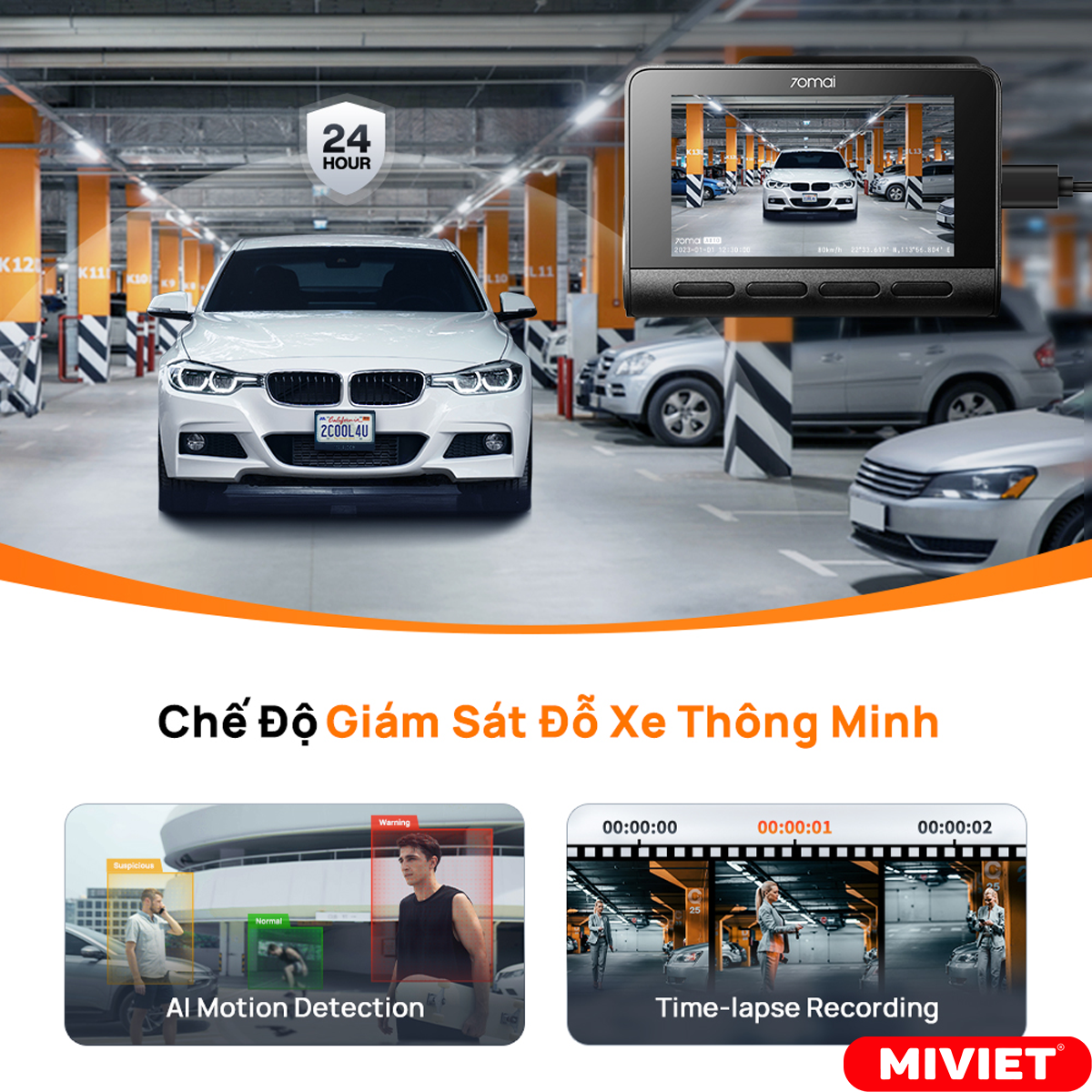 Camera hành trình 70mai A810S 4K (Full cam trước và sau) kèm thẻ nhớ - New 2023 Camera A810s 4K - Che do do xe thong minh