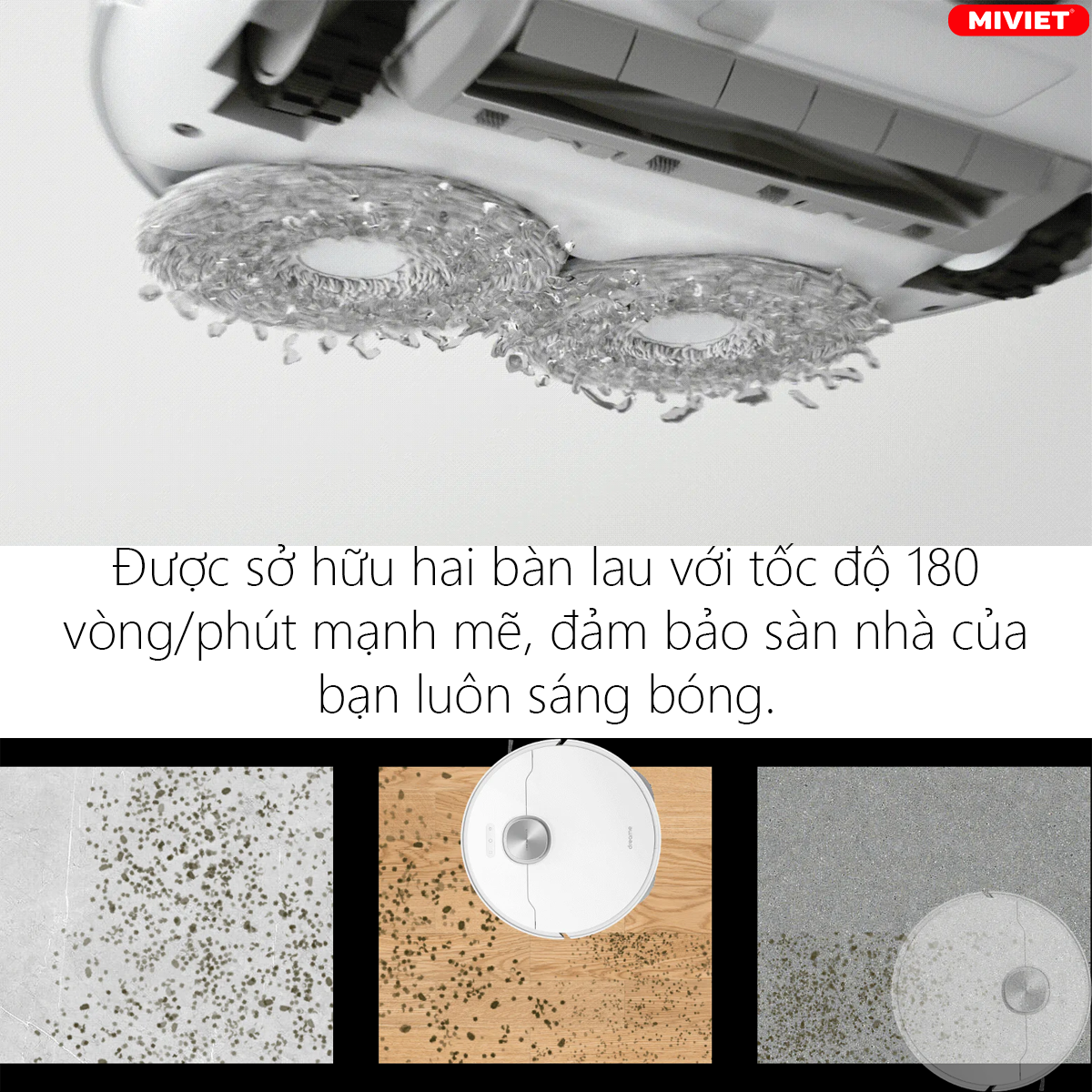 So sánh robot hút bụi lau nhà Dreame L20 Ultra và Dreame L10s Ultra Chế độ lau xoáy với tốc độ 180 vòng/phút