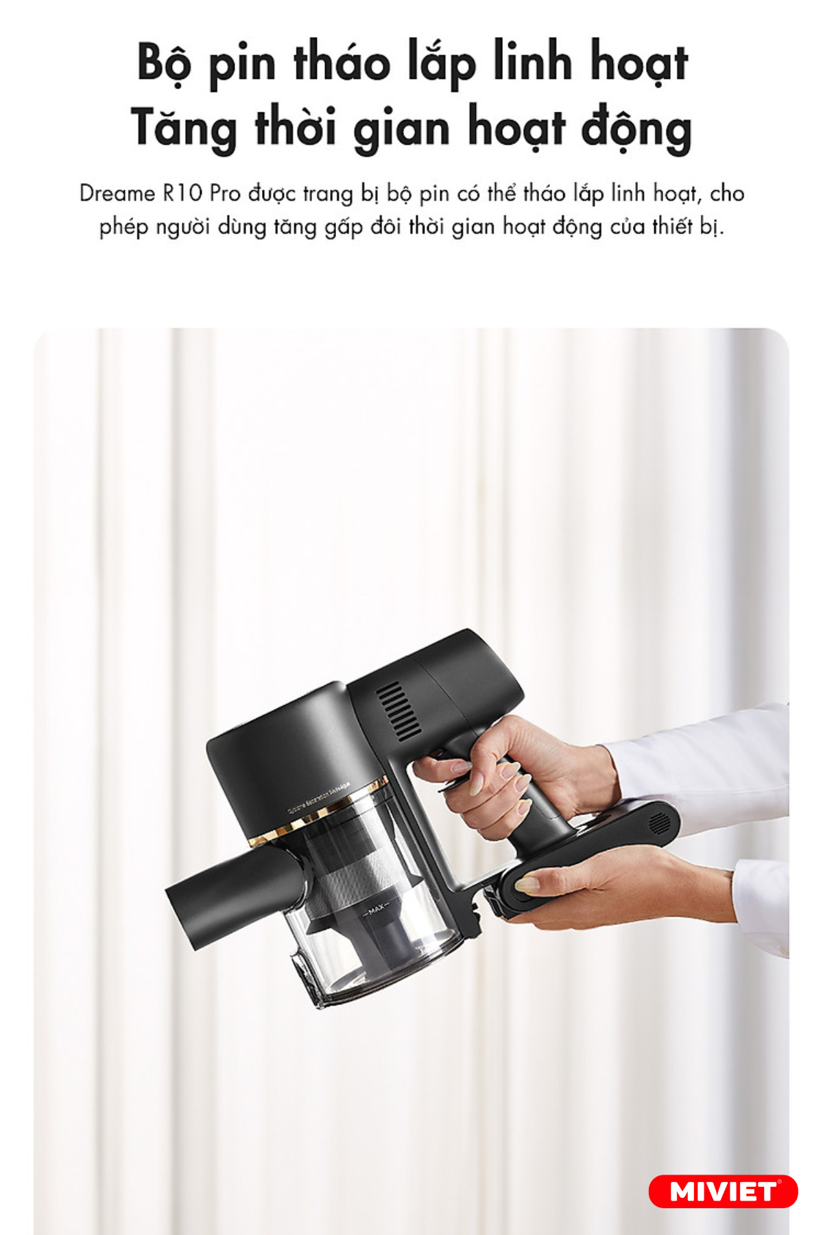 Máy hút bụi cầm tay không dây - Dreame R10 Pro - Chính hãng Bộ pin tháo lắp linh hoạt