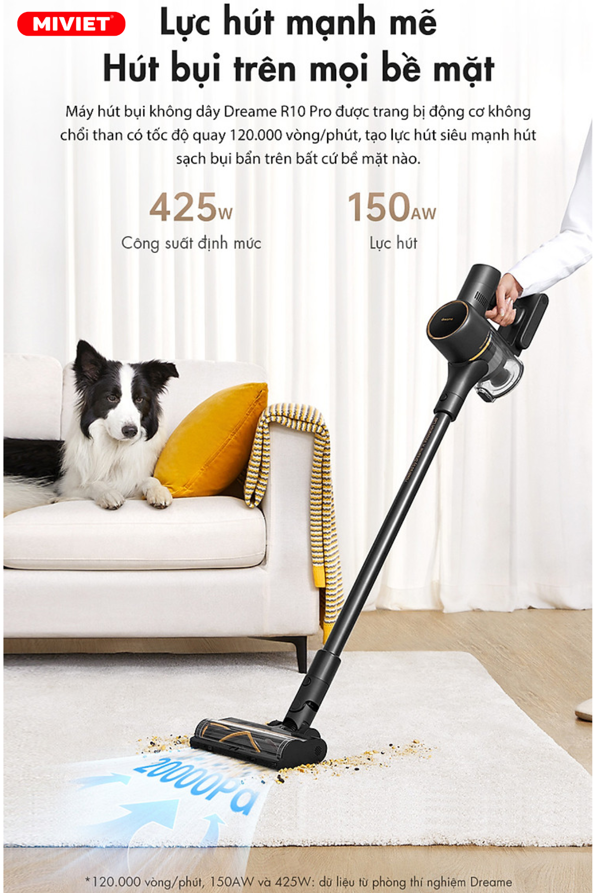 Máy hút bụi cầm tay không dây - Dreame R10 Pro - Chính hãng Làm sạch mạnh mẽ và ổn định bằng đèn