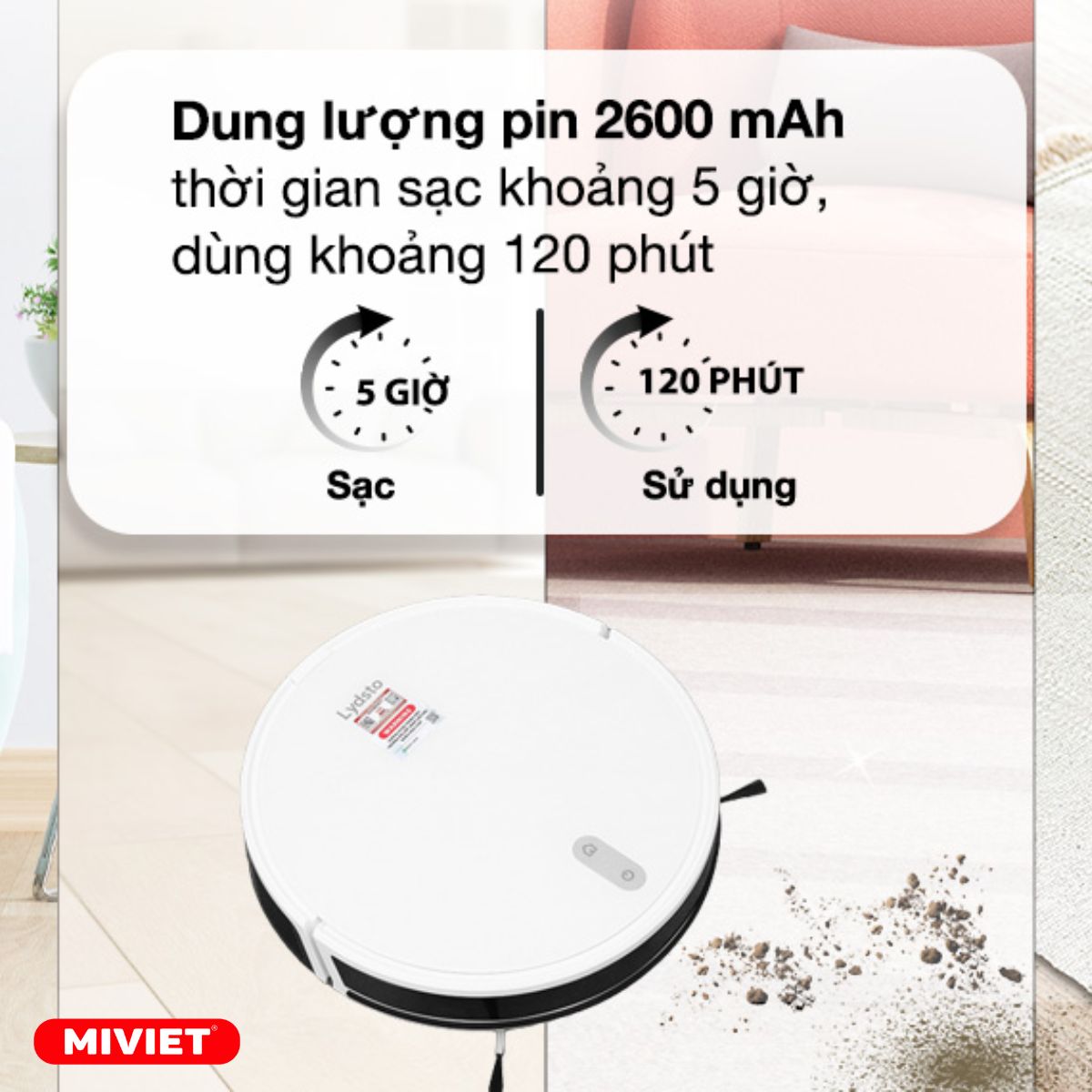 Robot hút bụi lau nhà Lydsto G2- Bản Quốc Tế - BH 12 Tháng Dung lượng lên đến 2600mAh