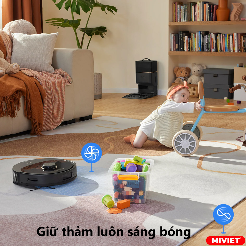 Robot hút bụi lau nhà Roborock Q8 Max Plus - Quốc tế - BH 24 tháng Tự động tăng cường sức hút cho thảm nhờ công nghệ nhận diện
