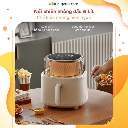 Nồi chiên không dầu Bear QZG-F15G1 - Hàng chính hãng - Tiếng Anh/Việt - BH 18 tháng - Full VAT