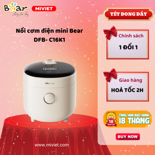 Nồi cơm điện mini Bear DFB-C16K1 (1,6 lít) - Hàng chính hãng - Tiếng Anh/Việt - BH 18 tháng - Full VAT