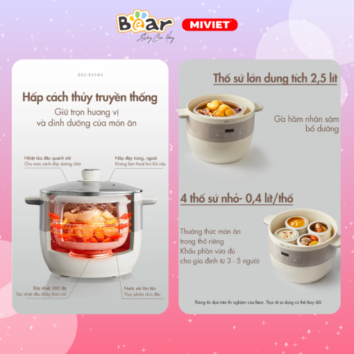 Nồi nấu chậm đa năng Bear DDZ-B25Q3 - Hàng chính hãng - Tiếng Anh/Việt - BH 18 tháng - Full Vat