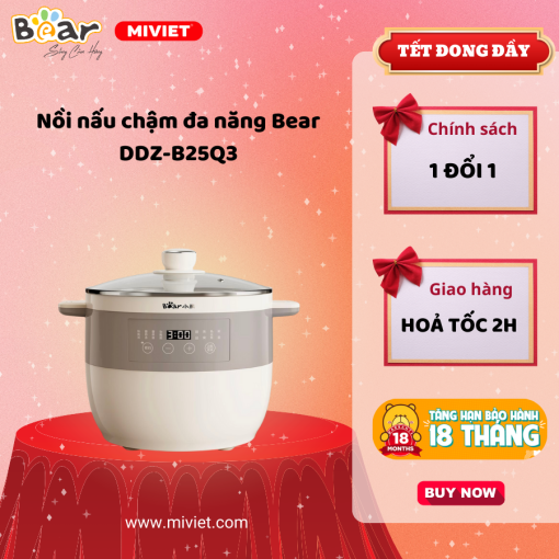Nồi nấu chậm đa năng Bear DDZ-B25Q3 - Hàng chính hãng - Tiếng Anh/Việt - BH 18 tháng - Full Vat