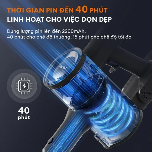 Máy hút bụi không dây Gaabor VCL10E-BK01A thời gian pin 40 phút