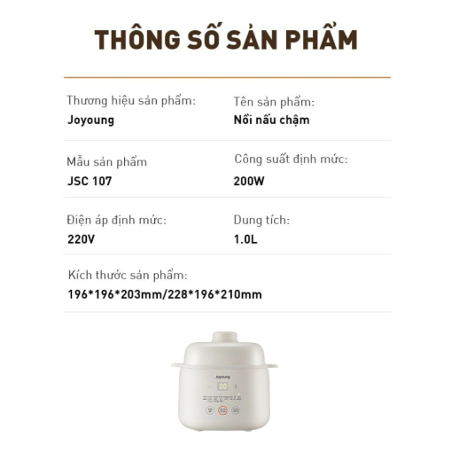 Nồi nấu chậm Joyoung JSC-107 | Dung tích 1L | Công suất 200W