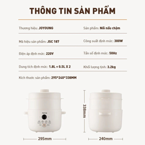Nồi nấu chậm Joyoung JSC-187 | Dung tích 1.8L | Công suất 300W